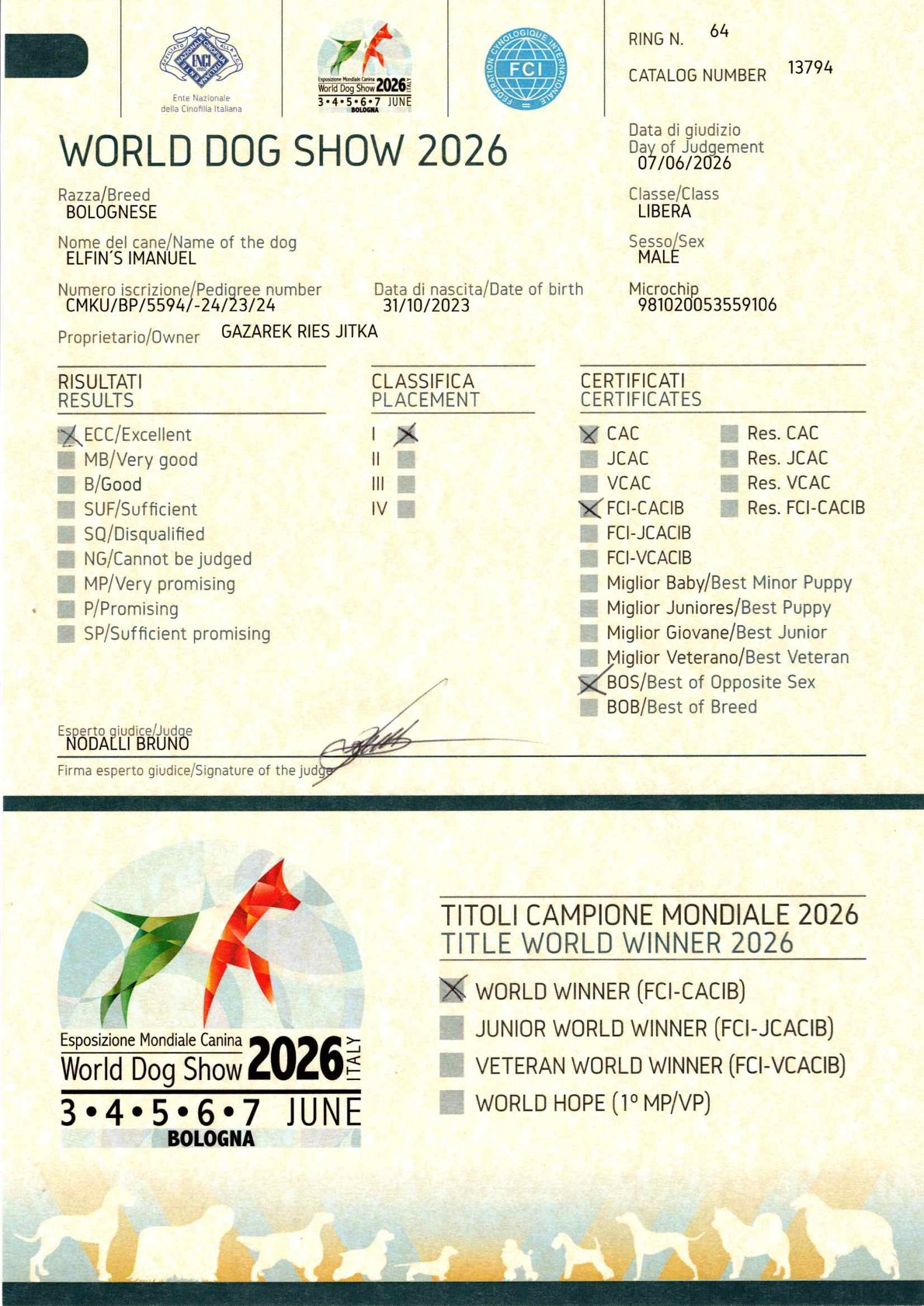 WDS Bologna 2026 World Winner   20260616